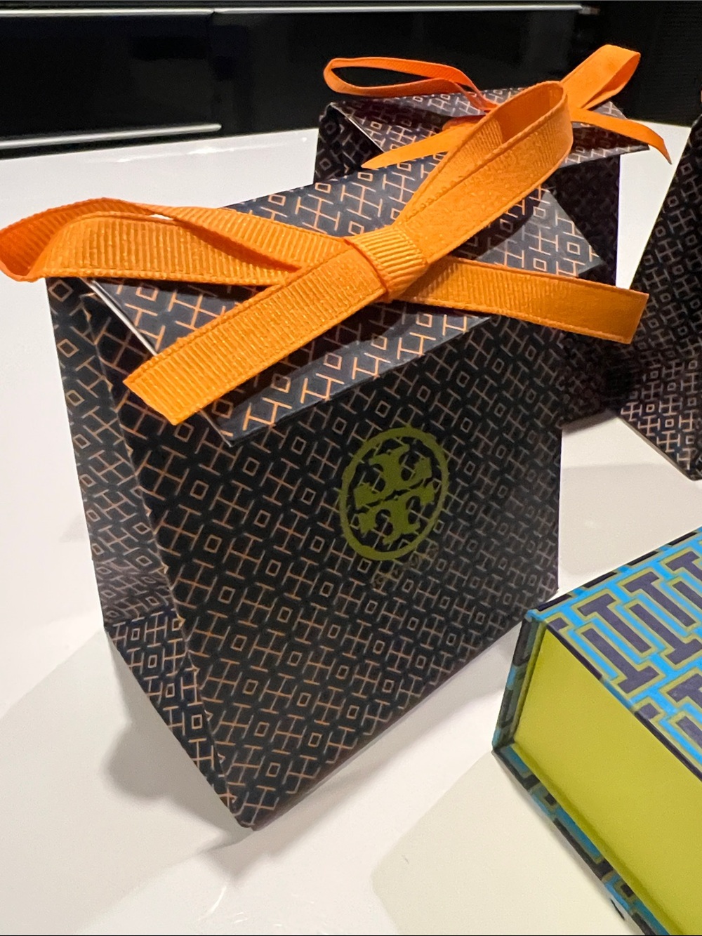Tory Burch Gold Logo Charms with Orange, Blue and Purple Packaging - Picture 2 of 8